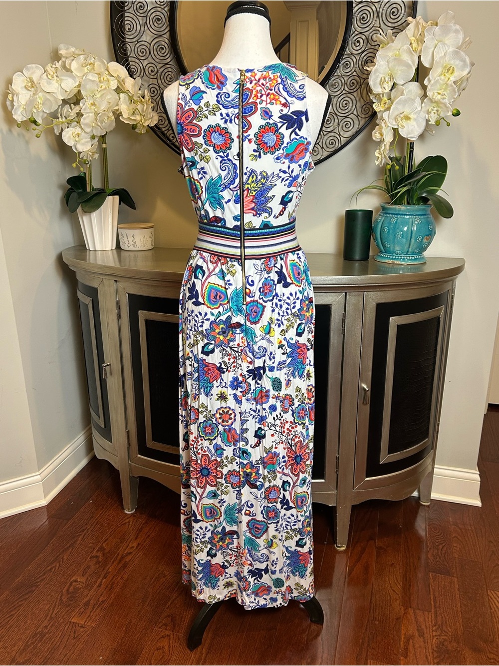 Milly White V-Neck Maxi Dress with Multicolor Floral Print - Picture 5 of 12